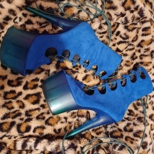 Gladiator royal blue nubuck two- tone translucent platform ankle - mid calf boot